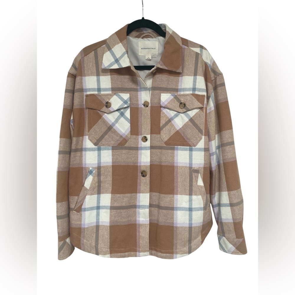 Aeropostale Women's Plaid Utility Jacket - Brown and Cream GUC S - Picture 3 of 7